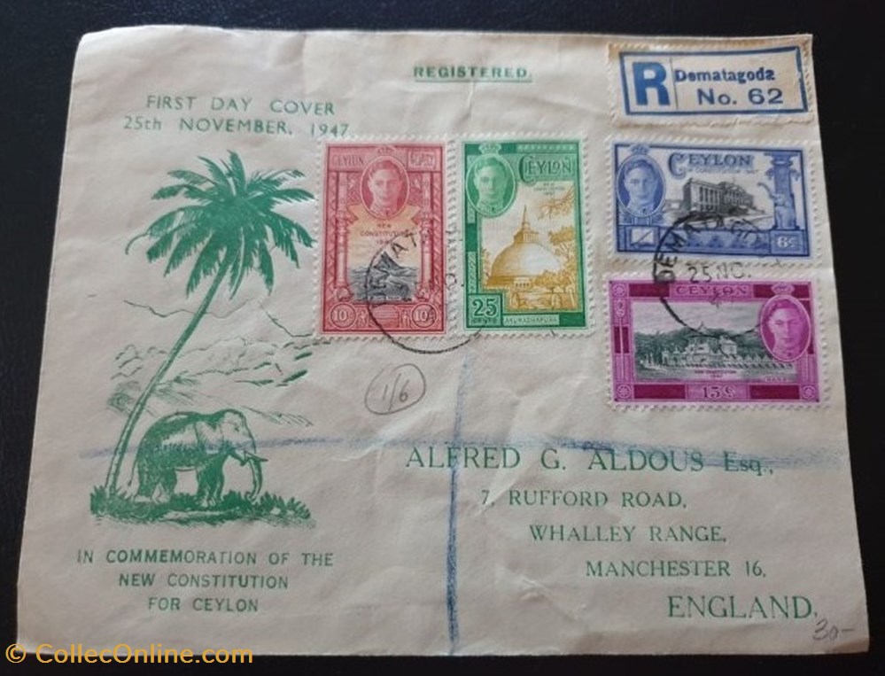 FDC 1947 Ceylon postcards fdc 1947 ceylon