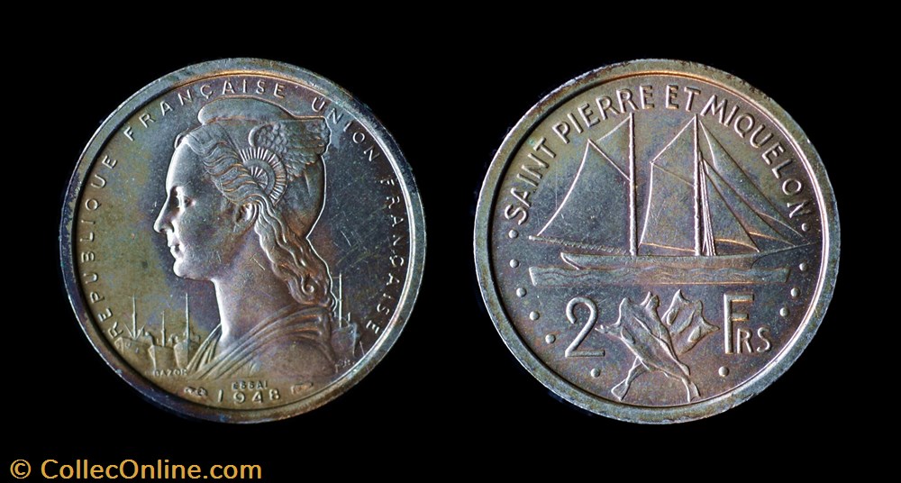 Essai - 1948 St. Pierre et Miquelon 2 Francs coins colonial french colonies essai 1948 st pierre et miquelon 2 francs