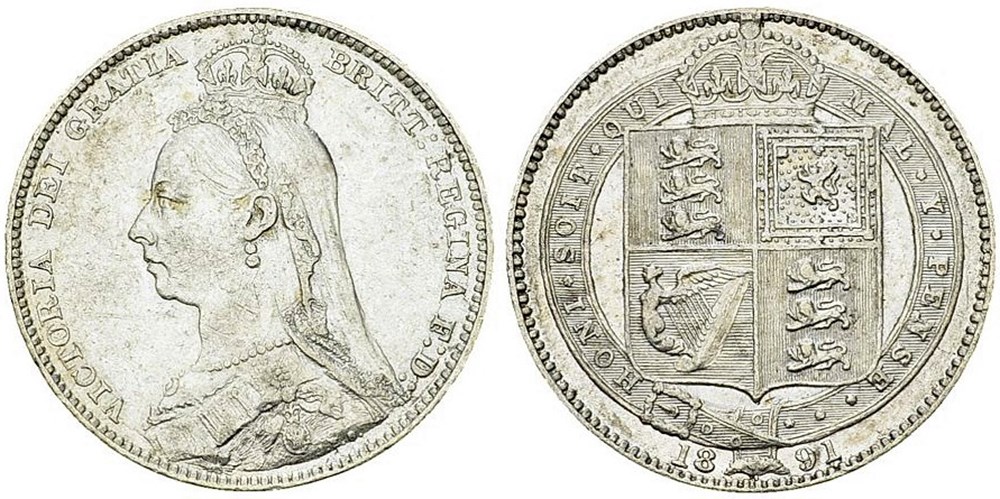 England, Victoria 1837-1901, 1 Shilling 1891 coins world united kingdom england victoria 1837 1901 1 shilling 1891