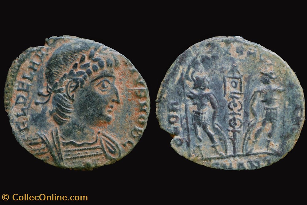 RCV 16901 Delmatius, BI reduced Centenionalis, Antioch 335-37 AD coins ancient to romans imperial and republican rcv 16901 delmatius bi reduced centenionalis antioch 335 37 ad
