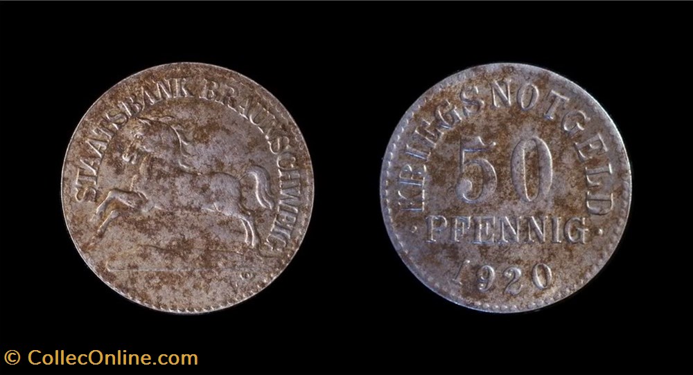 Germany - 1918 Statsbank Braunschweig 50 Pfenning coin token germany 1918 statsbank braunschweig 50 pfenning