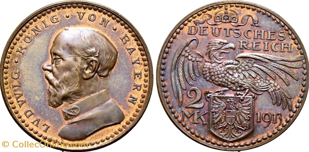 Germany - 1913 2 Mark, Probe coins tokens germany 1913 2 mark probe