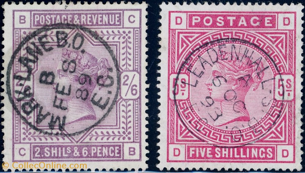stamps europe united kingdom sg 178 and 180 two shilling sixpence five shillings rose