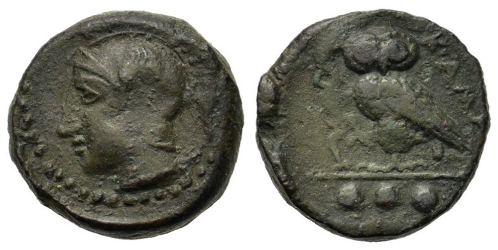 GCV 1063 - Sicily, Kamarina, c. 420-405 BC. Æ Trias coins ancient to greek gcv 1063 sicily kamarina c 420 405 bc trias