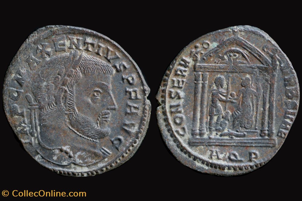 RCV 14992 Maxentius AVG, 306-12 AD. Billon follis, Aqueila 307 AD coins ancient to roman republican imperial rcv 14992 maxentius avg 306 12 ad billon follis aqueila 307 ad