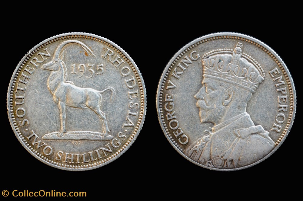Southern Rhodesia, 1935 One Florin coins world zimbabwe southern rhodesia 1935 one florin