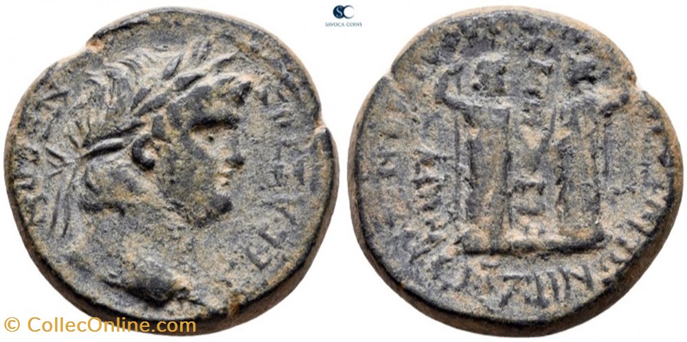 coins ancient to romans provincial rpc i 2928 nero ae26 of laodikeia phrygia alliance issue with smyrna ionia ad 54 68
