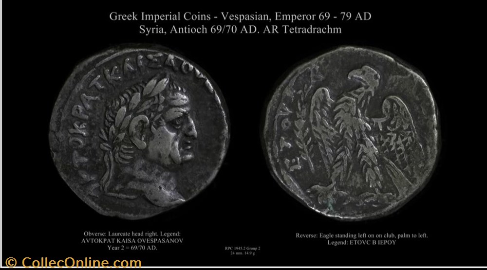 RPC II 1945 - Vespasian, Syria coin ancient b to roman provincial rpc ii 1945 vespasian syria