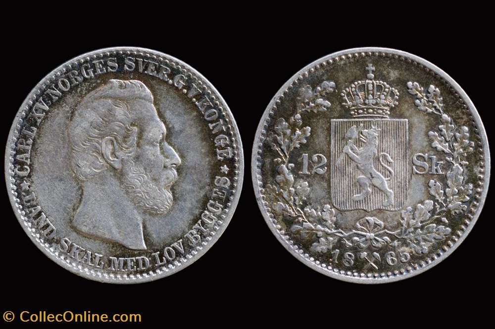 1865 Carl XV 12 Skilling coins world norway 1865 carl xv 12 skilling