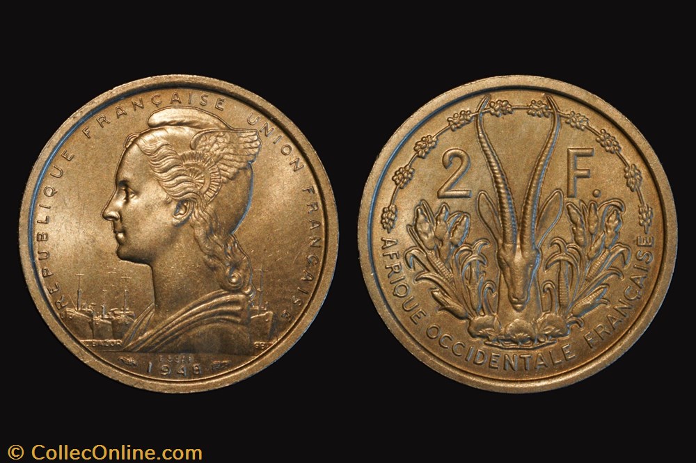 coins colonial colonies essai 1948 french west africa 2 francs