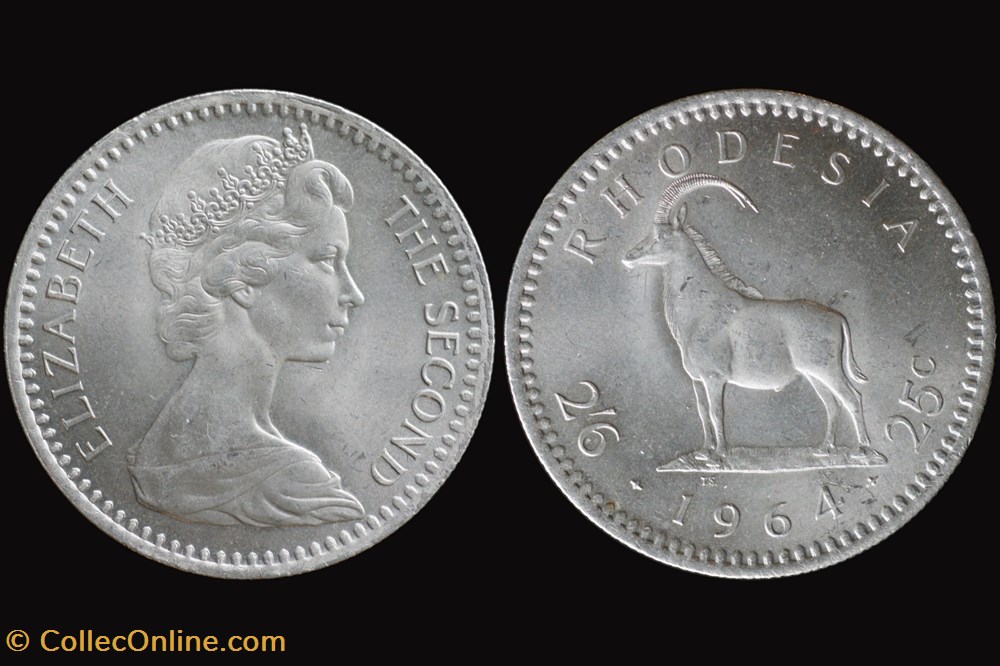 Rhodesia 1964 25 cent coin world zimbabwe rhodesia 1964 25 cent