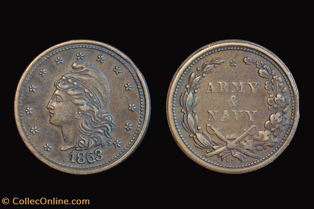 coins tokens lead united states 1863 liberty head army navy civil war token