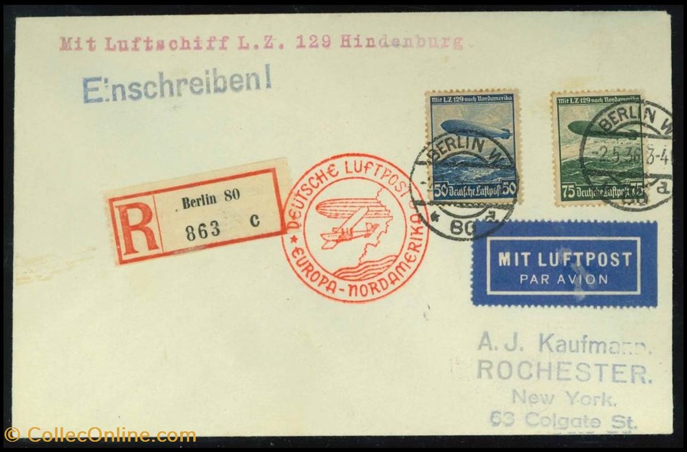 2. Zeppelin Letter. Berlin-New York. First transatlantic flight of Hindenburg 06.05.36 postcards 2 zeppelin letter berlin new york first transatlantic flight of hindenburg 06 05 36