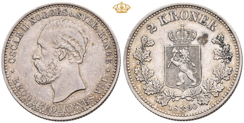 1890 Oscar II 2 kroner coins world norway 1890 oscar ii 2 kroner