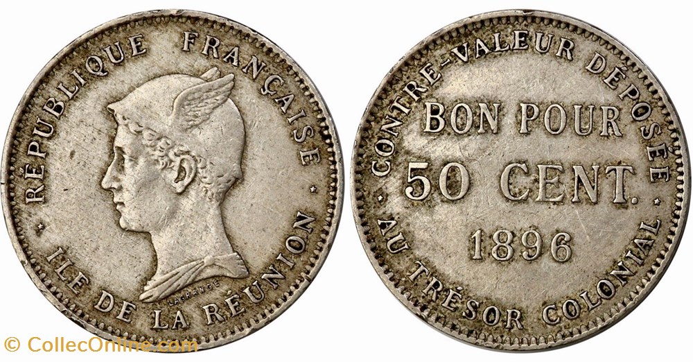 Reunion 1896 50 Centimes coins world islands of reunion 1896 50 centimes
