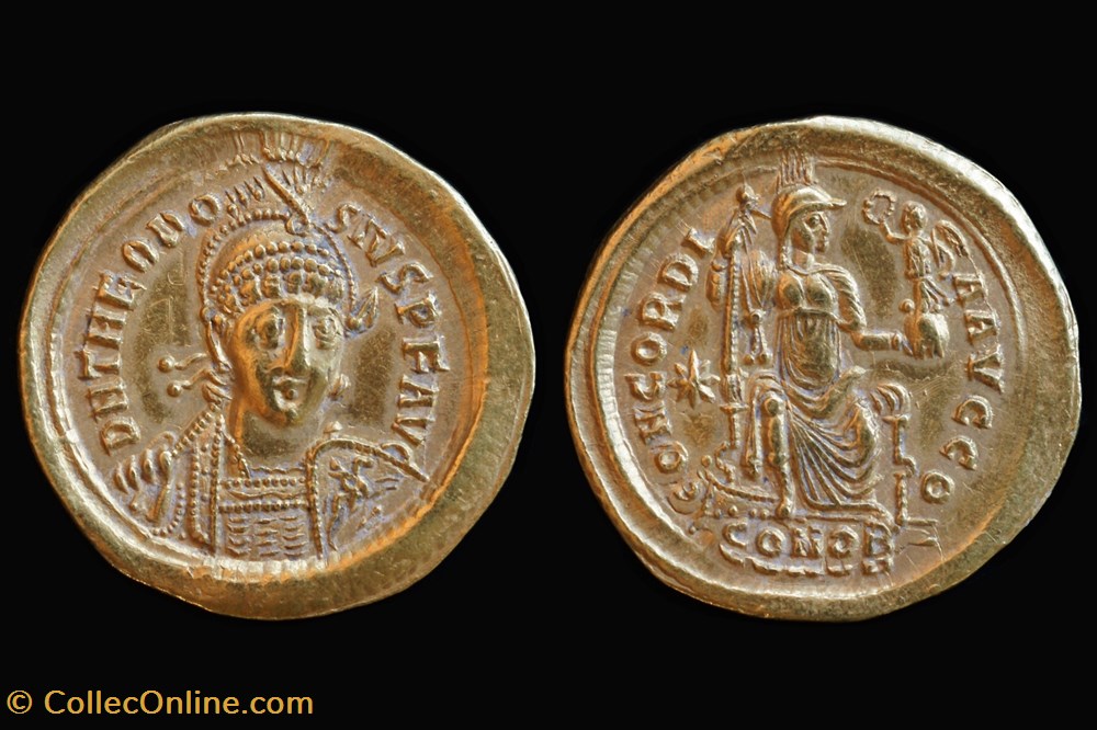 RCV 21127 Theodosius II, 402-50 AD. AU Solidus, Constantinople 408-20 AD coins antique b to roman republican imperial rcv 21127 theodosius ii 402 50 ad au solidus constantinople 408 20 ad