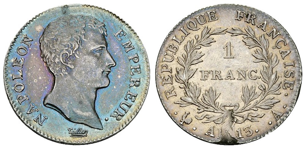 France, 1803 AD. Napoleon 1 Franc An 13 coins world france 1803 ad napoleon 1 franc an 13