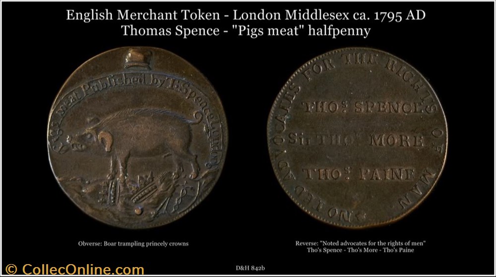 Conder token - 1795 Thomas Spence Pigs meat halfpenny coin conder token 1795 thomas spence pigs meat halfpenny