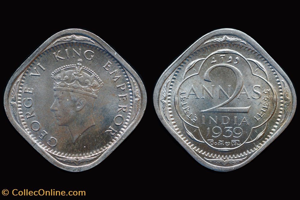 India, British - 1939 2 Annas coins world india british 1939 2 annas