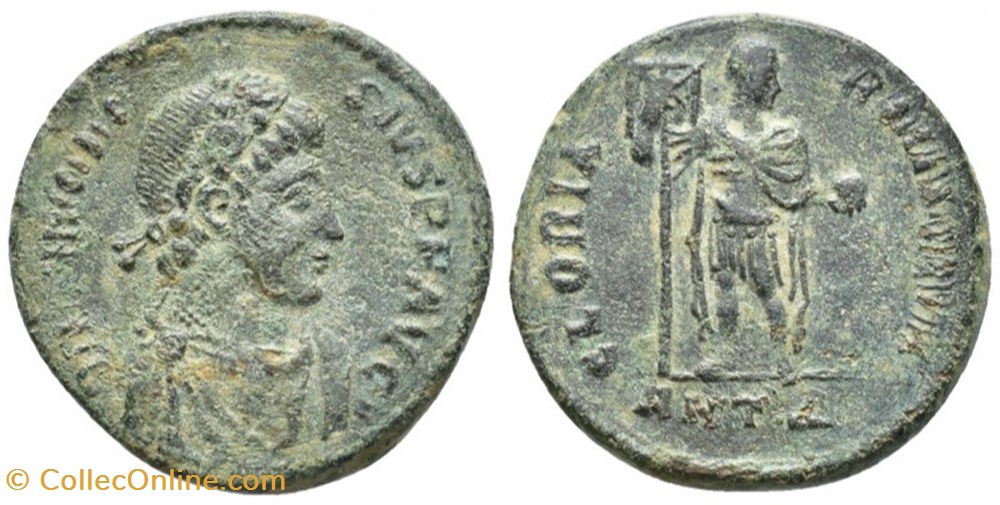 RCV 20492 Theodosius I, 379-395 AD AE Follis coins ancient to romans imperial and republican rcv 20492 theodosius i 379 395 ad ae follis