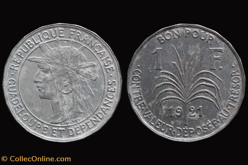 Guadeloupe 1921 1 Franc coins world guadeloupe 1921 1 franc