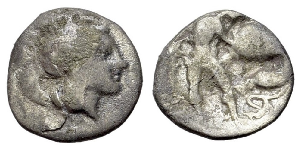 GCV 0351, Italy, Southern Apulia, Tarentum AR Diobol c. 380-325 BC coins ancient to greek gcv 0351 italy southern apulia tarentum ar diobol c 380 325 bc
