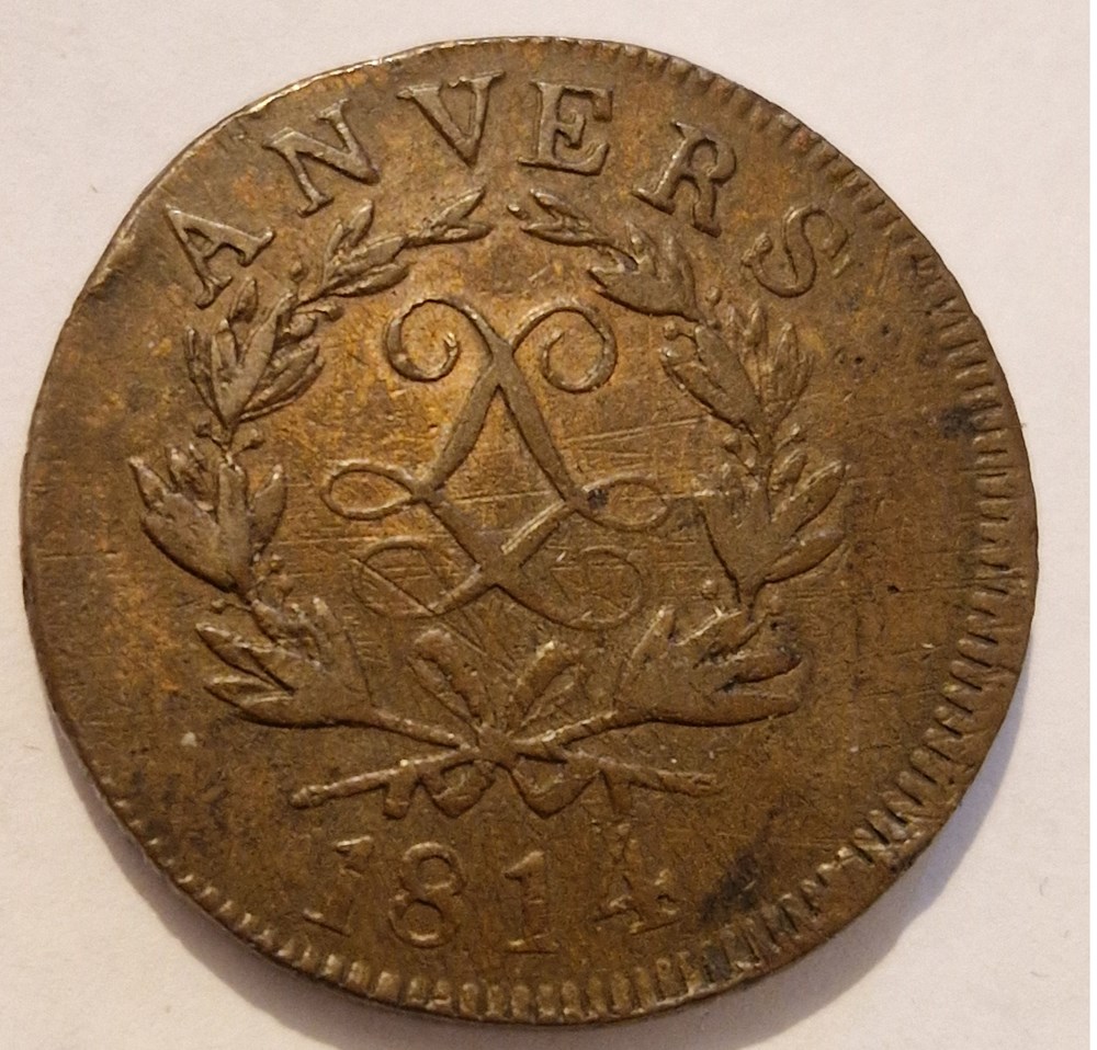 10 centimes Louis XVIII 1814 Siège d'Anvers, monogramme large monnaies 10 centimes louis xviii 1814 siege anvers monogramme large
