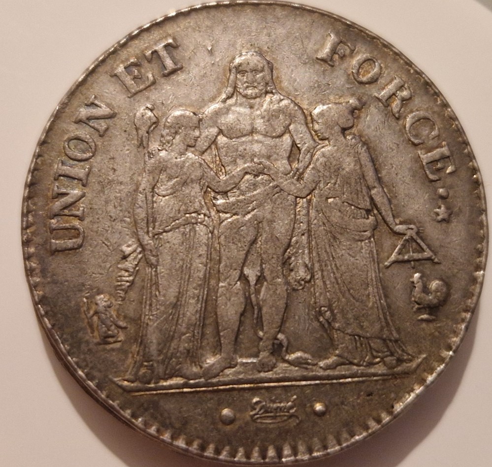 5 francs Union et Force an 8 Paris UNION serré monnaies 5 francs union et force an 8 paris union serre