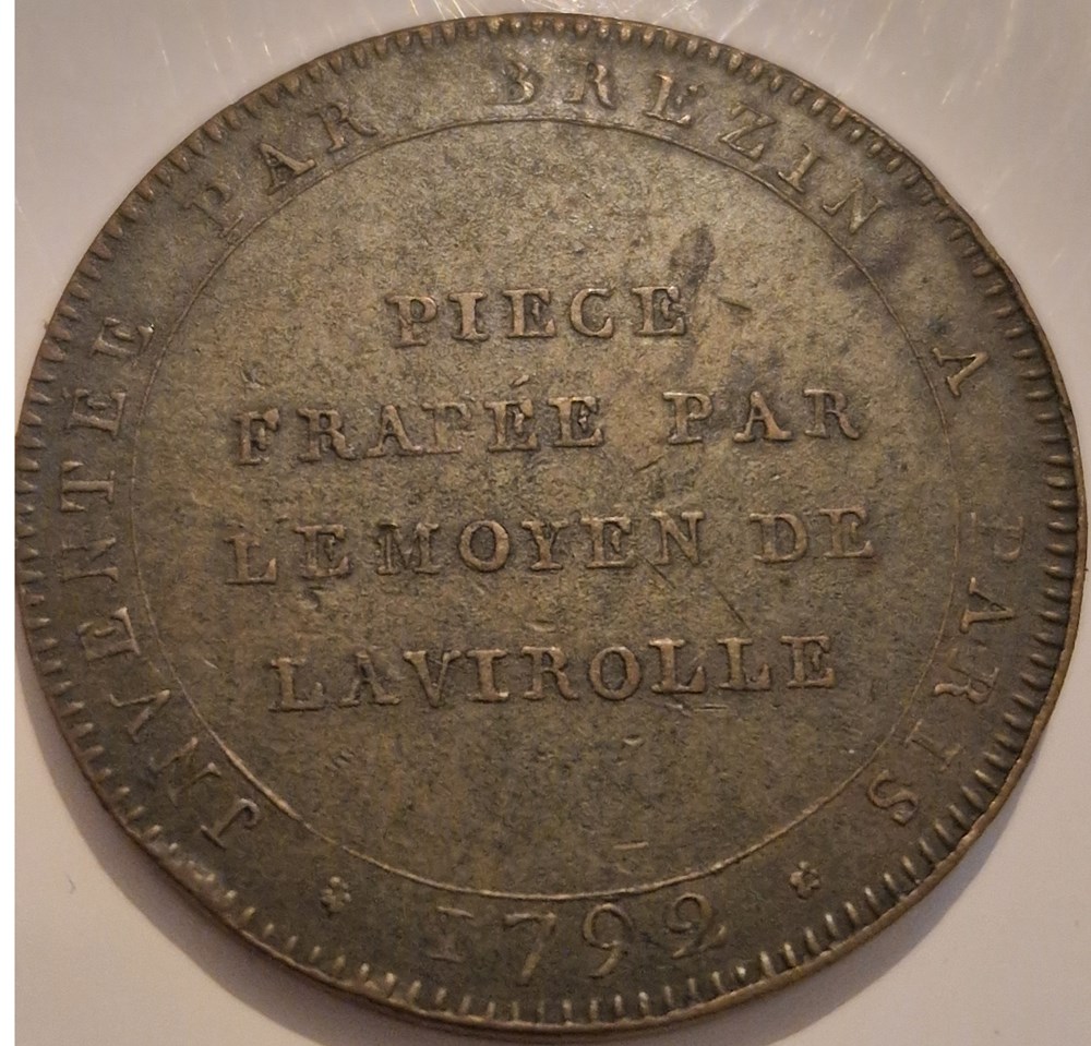 Essai de 2 sols de Brézin 1792 monnaies essai de 2 sols de brezin 1792