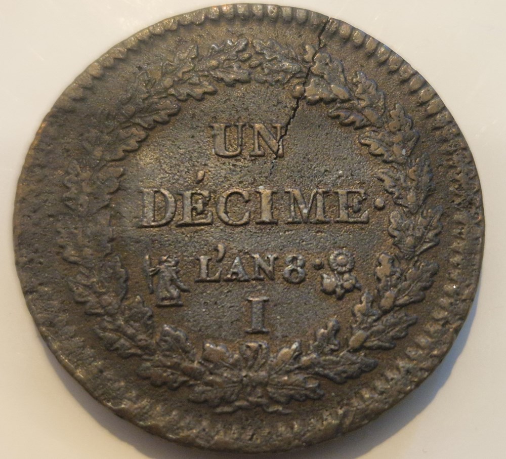 Un décime Dupré Grand module an 8 Limoges contremarque fleur de lys monnaies un decime dupre grand module an 8 limoges contremarque fleur de lys