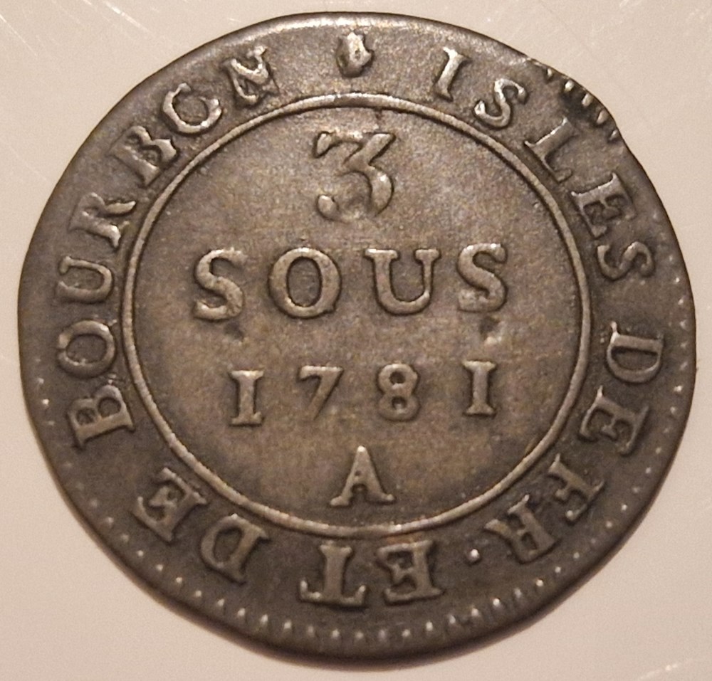 Louis XVI 3 sous Isles de France et de Bourbon 1781 atelier Paris monnaies louis xvi 3 sous isles de france et de bourbon 1781 atelier paris