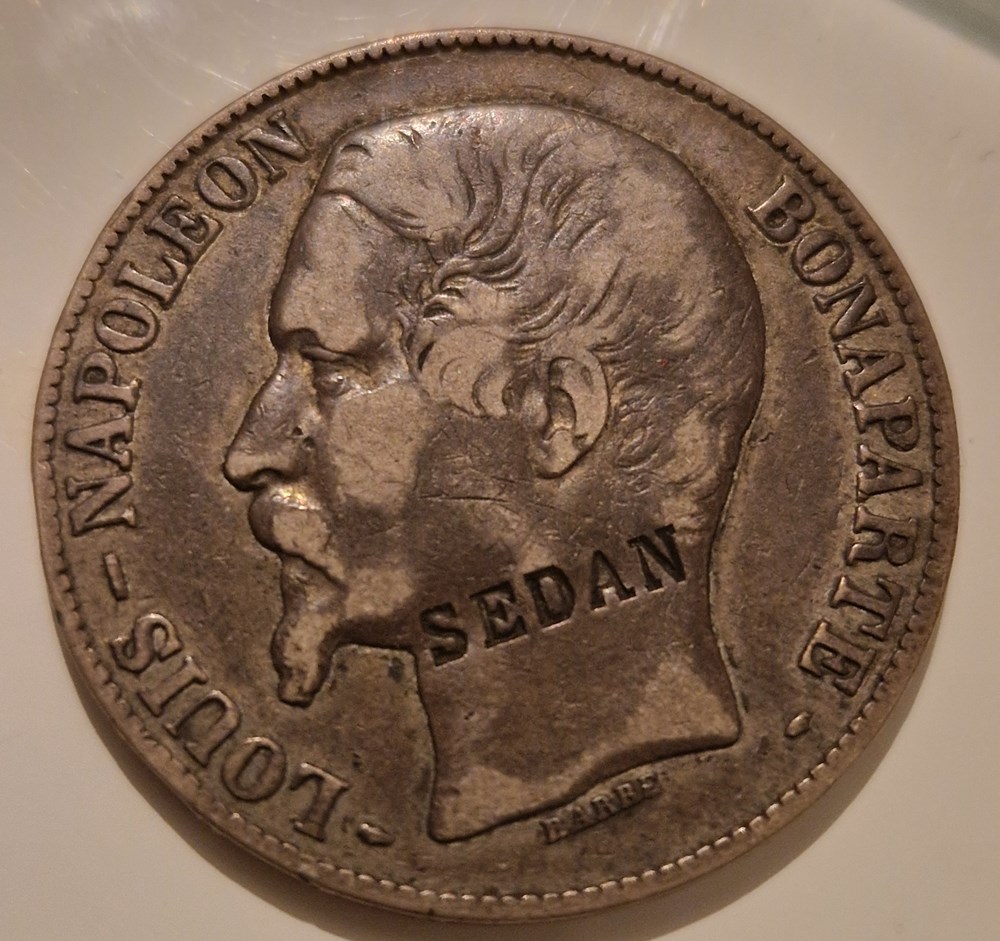 monnaies louis napoleon bonaparte 5 francs tete nue 1852 paris contremarquee sedan
