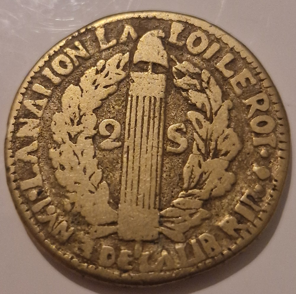 Louis XVI- 2 sous Saint-Domingue Imitation du 2 sol au faisceau François 1791 Paris 1er type monnaies louis xvi 2 sous saint domingue imitation du 2 sol au faisceau francois 1791 paris 1er type