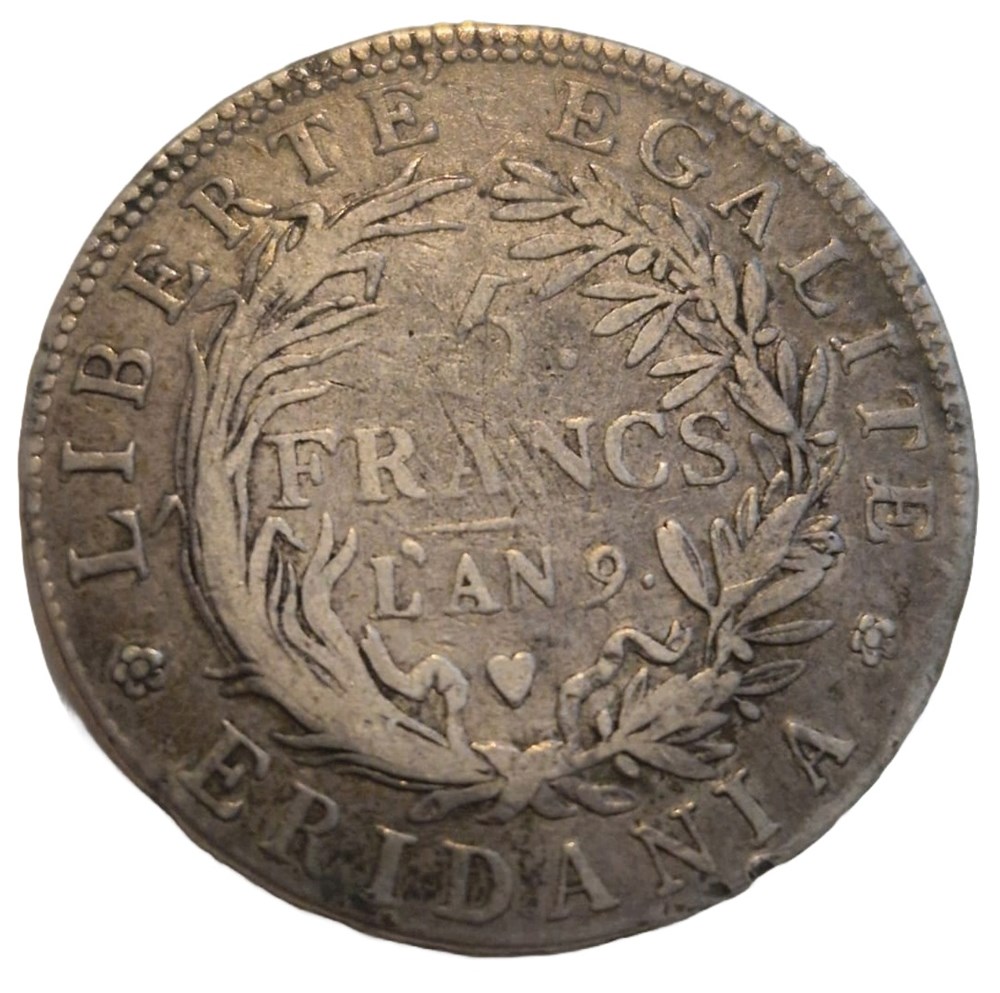 monnaies 5 francs gaule subalpine an 9
