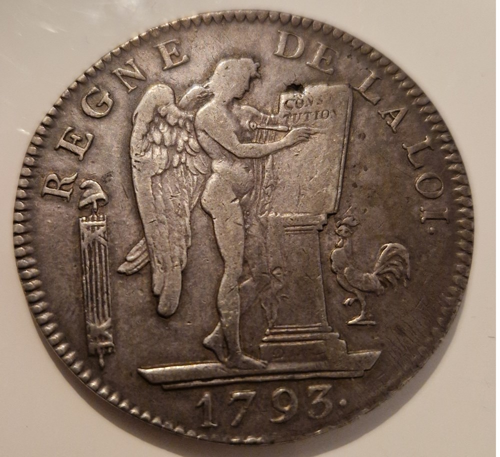 Ecu de 6 livres au Génie daté 1793 type République Françoise Paris monnaies ecu de 6 livres au genie date 1793 type republique francoise paris