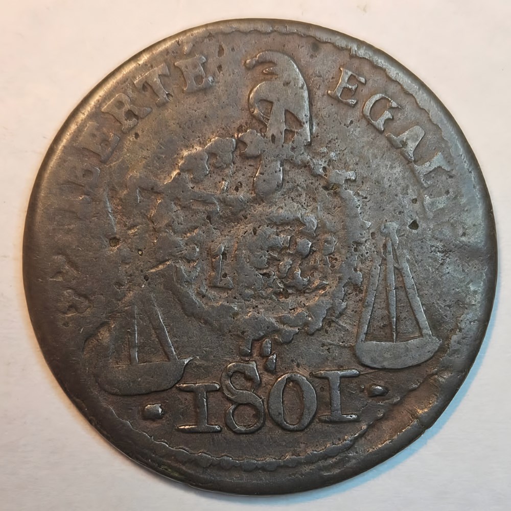 monnaies sou de saint domingue 1801 imitation du sol aux balances de la convention 2eme type