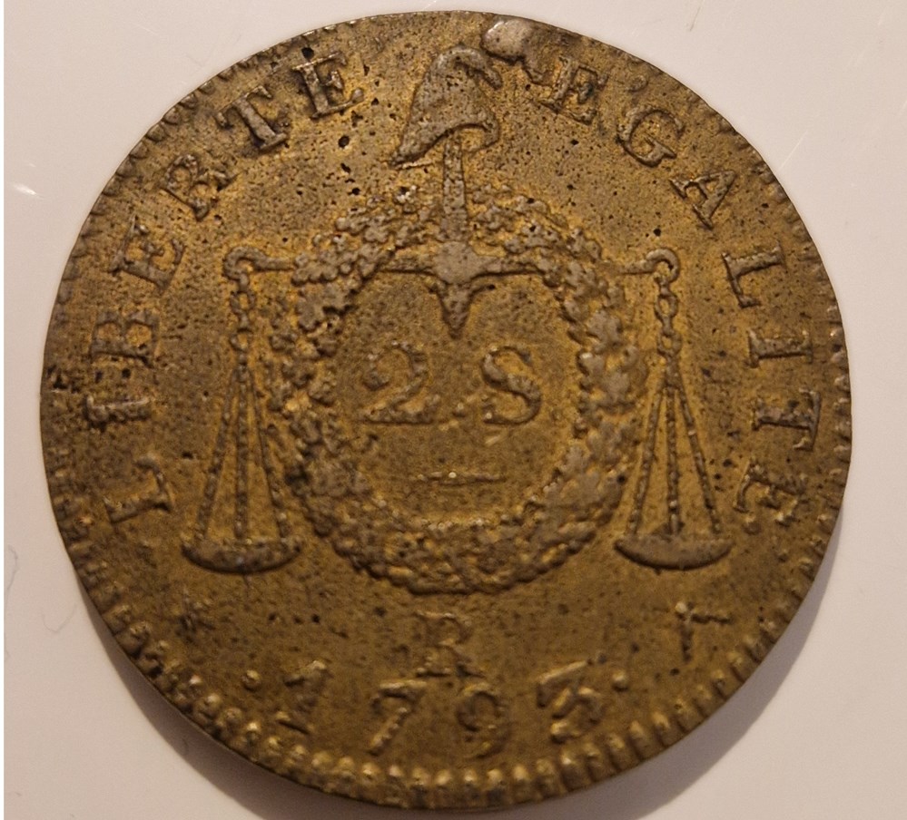 2 sols aux balances type daté, tranche brut 1793 Orléans monnaies 2 sols aux balances type date tranche brut 1793 orleans