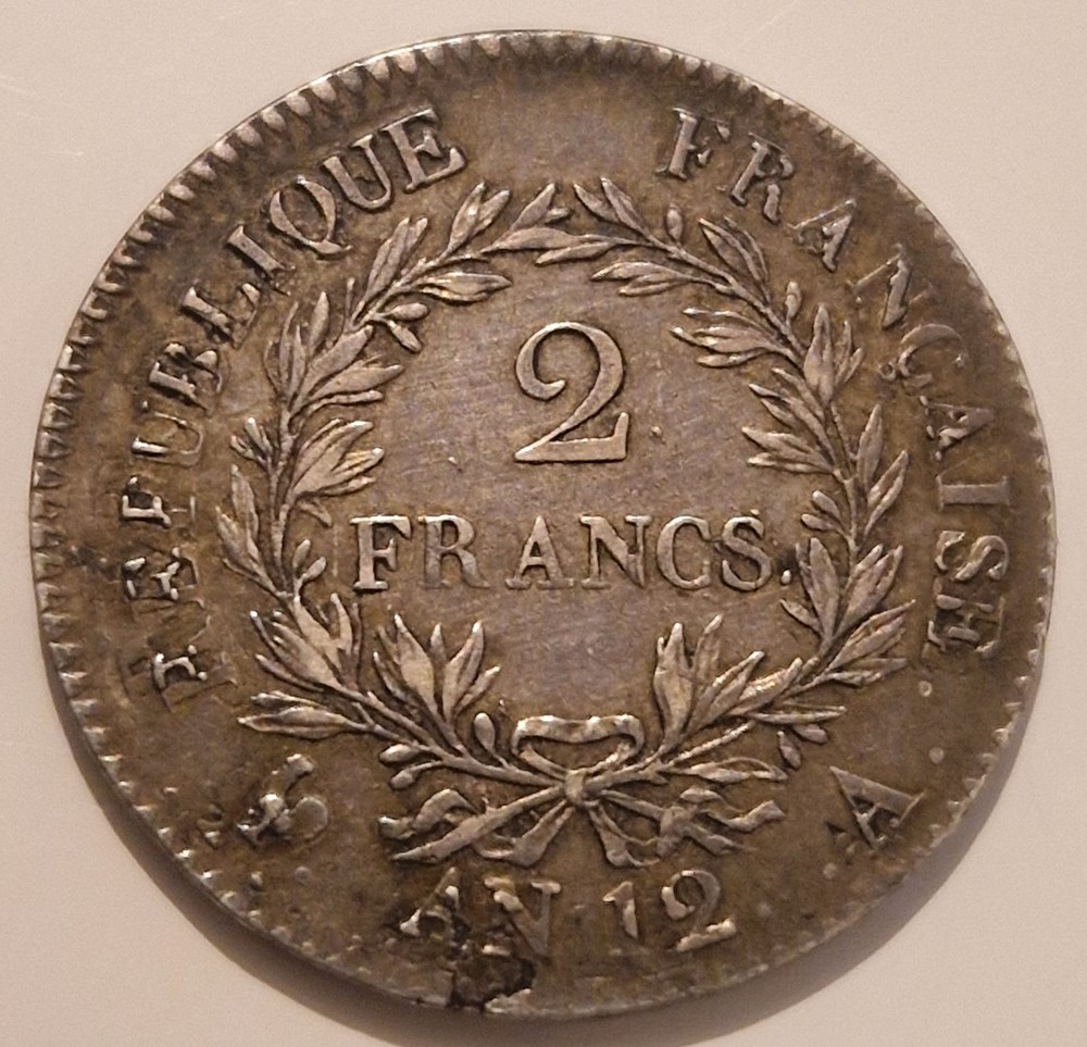 monnaies 2 francs bonaparte premier consul an 12 paris
