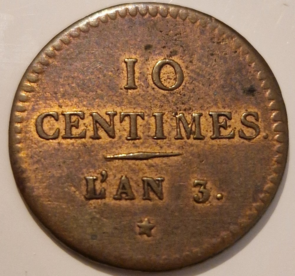 10 centimes à la massue Essai en bronze an 3 monnaies 10 centimes a la massue essai en bronze an 3