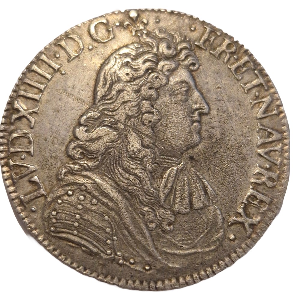 Louis XIV, écu à la cravate, 2e émission par F. Warin, 1680 Bordeaux monnaies louis xiv ecu a la cravate 2e emission par f warin 1680 bordeaux