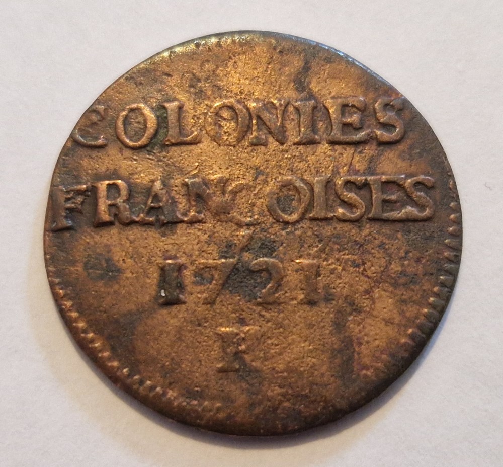 Louis XV : 9 deniers colonies américaines 1721 la Rochelle monnaies louis xv 9 deniers colonies americaines 1721 la rochelle