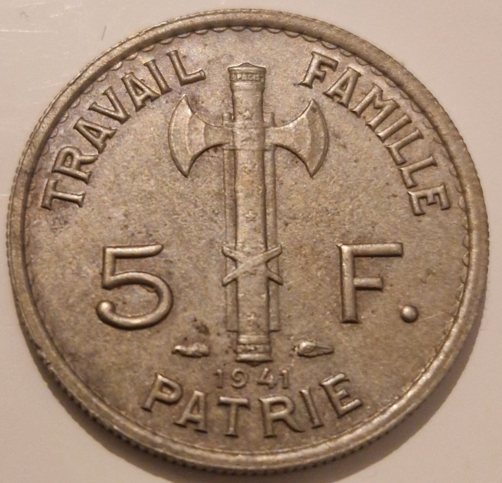 5 francs Pétain Cupronickel 1941 monnaies 5 francs petain cupronickel 1941