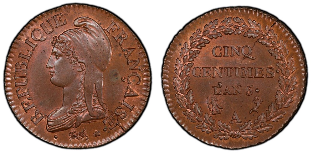 5 centimes Dupré Grand module an 5 Paris monnaies 5 centimes dupre grand module an 5 paris