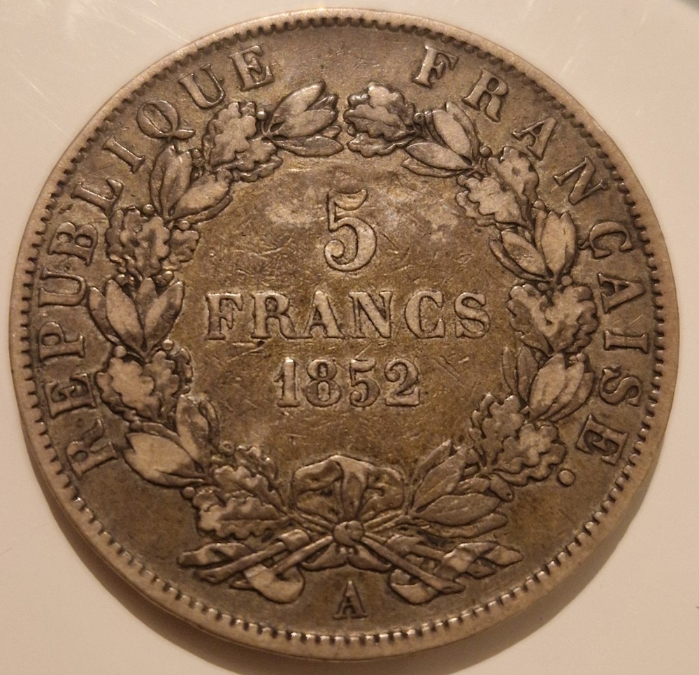 monnaies louis napoleon bonaparte 5 francs tete nue 1852 paris contremarquee sedan