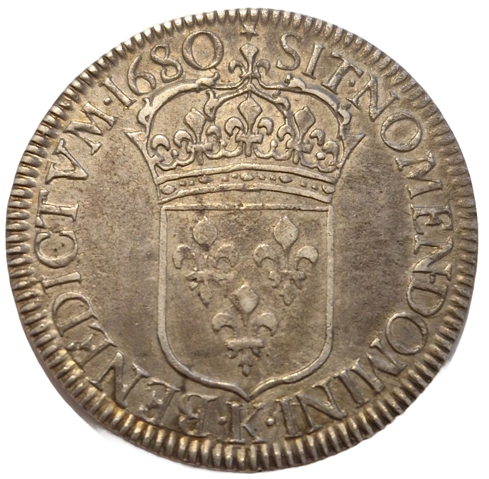 Louis XIV, écu à la cravate, 2e émission par F. Warin, 1680 Bordeaux monnaies louis xiv ecu a la cravate 2e emission par f warin 1680 bordeaux