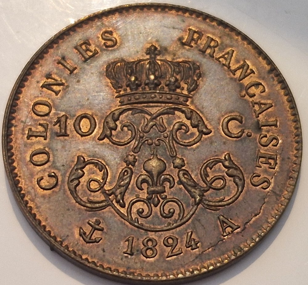 Louis XVIII- 10 centimes 1824 Essai pour les colonies générales monnaies louis xviii 10 centimes 1824 essai pour les colonies generales