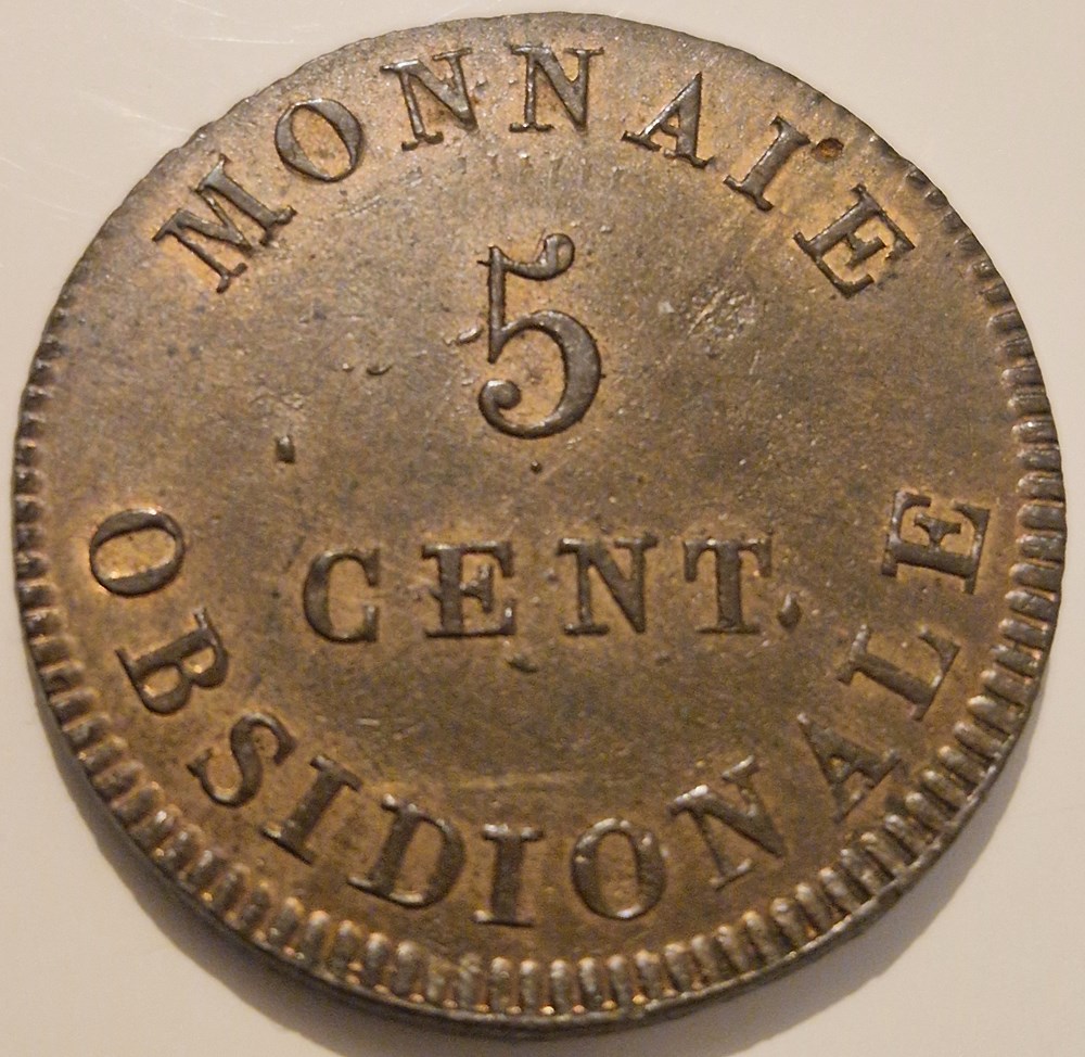 5 centimes Napoléon Siège d'anvers 1814 monnaies 5 centimes napoleon siege anvers 1814