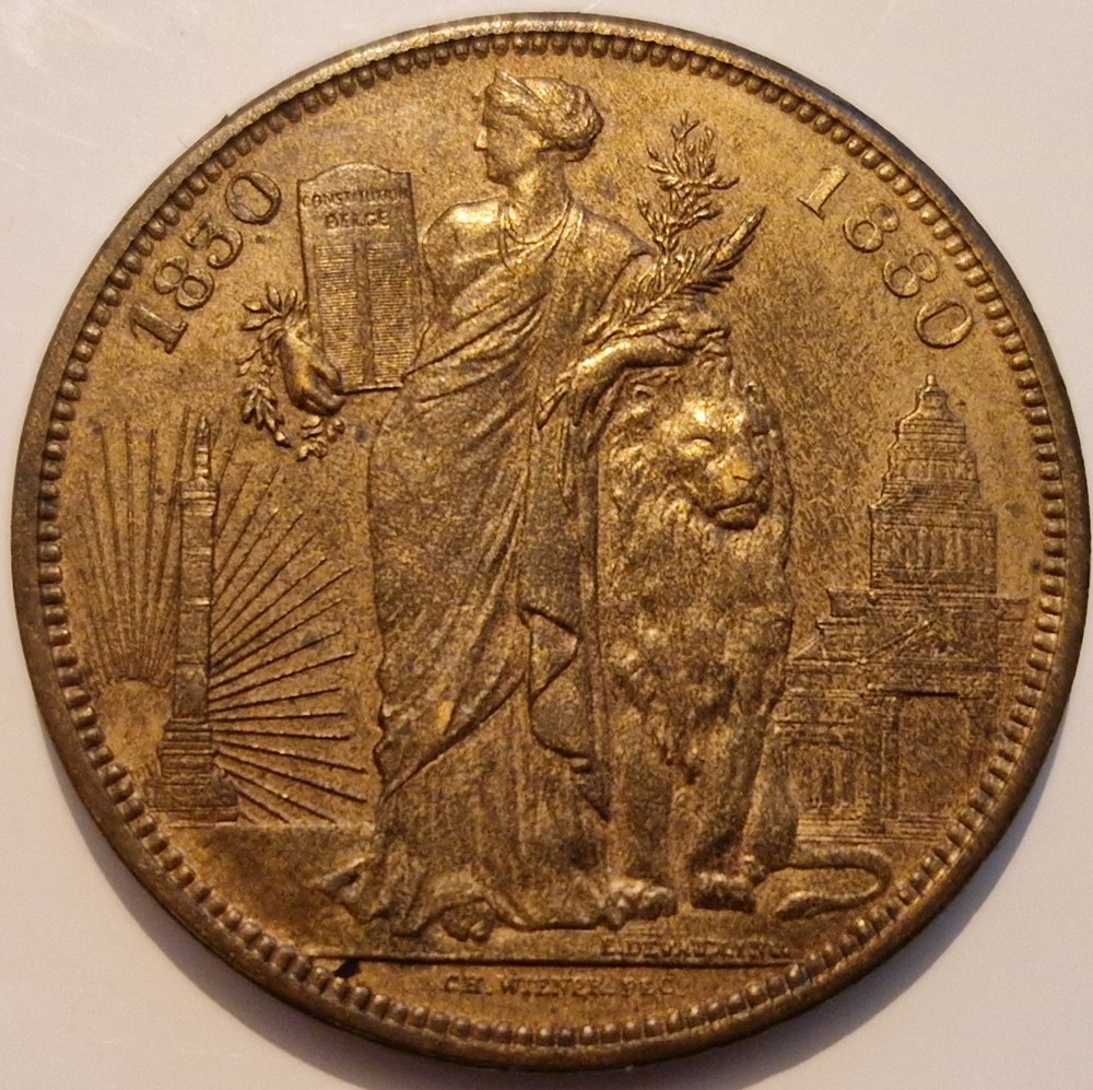 Belgique-jeton module 5 francs - Léopold II 50e anniversaire de la Belgique monnaies belgique jeton module 5 francs leopold ii 50e anniversaire de la belgique