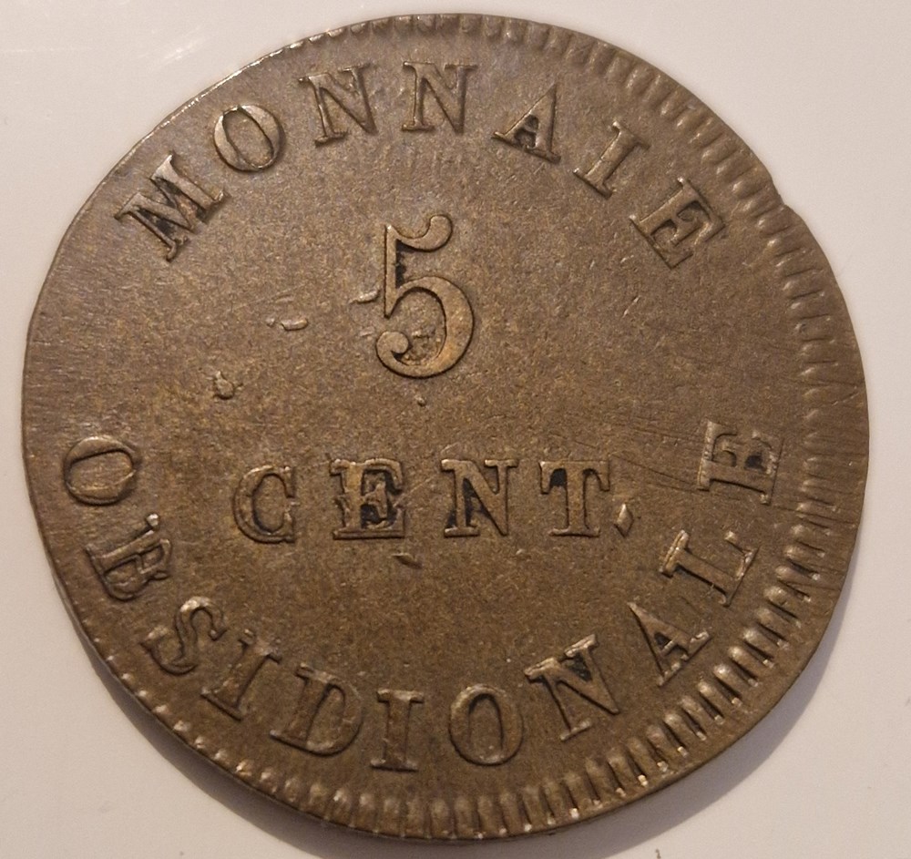 monnaies 5 centimes napoleon siege anvers 1814