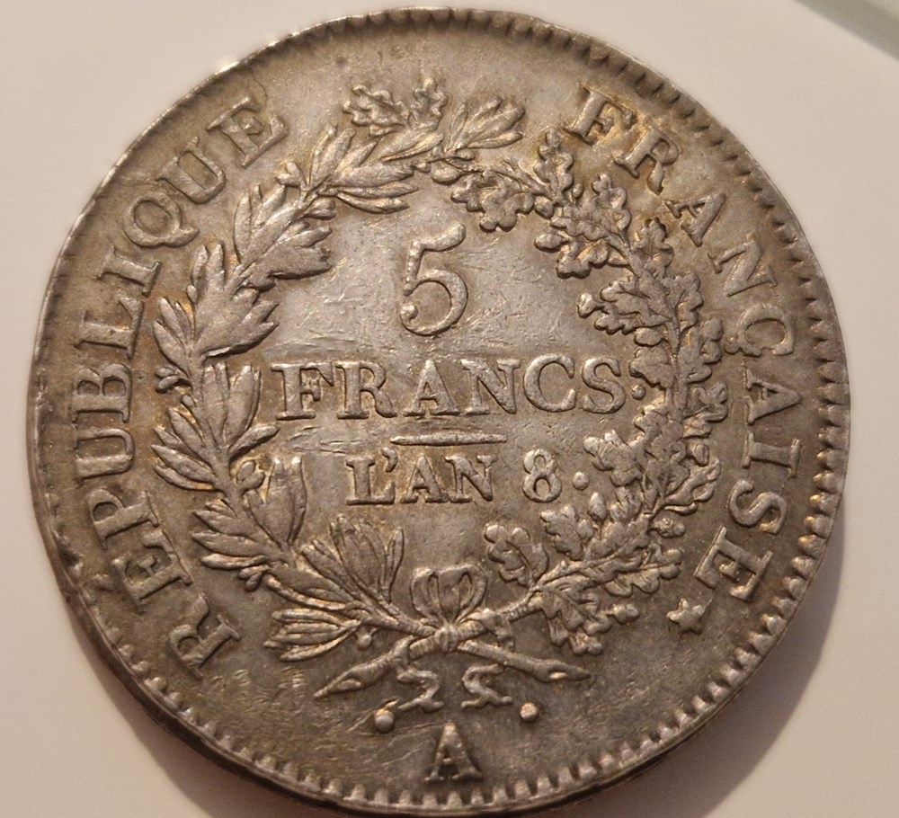 5 francs Union et Force an 8 Paris UNION serré monnaies 5 francs union et force an 8 paris union serre